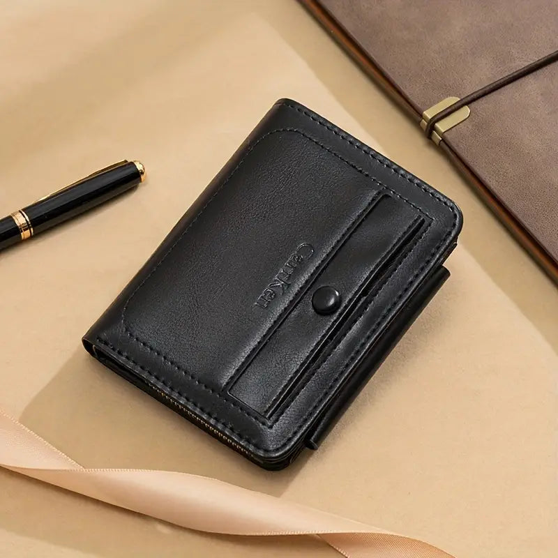 Trifold Large Capacity With Zipper Coin Purse For Men's Wallet