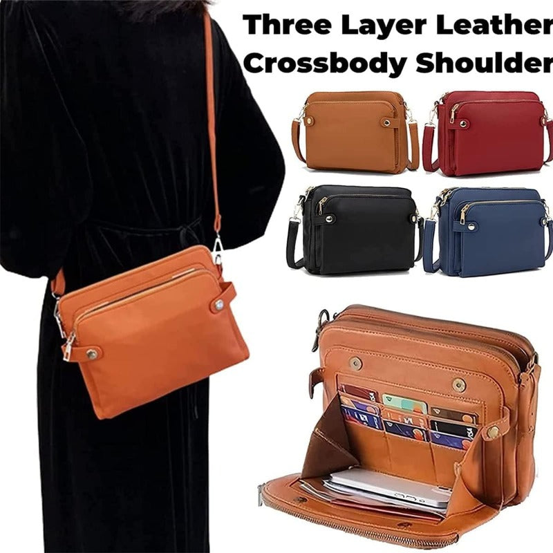 Three Layer Leather Crossbody Bags