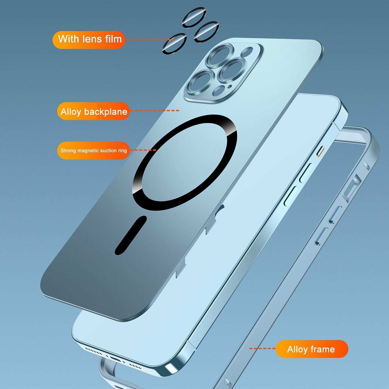 Magnetic Charging Aluminium Metal frame case for iPhone