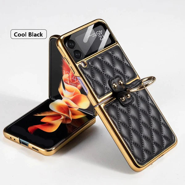 PREMIUM LEATHER ELECTROPLATING DIAMOND PROTECTIVE CASE FOR GALAXY Z FLIP 3 & Z FLIP 4