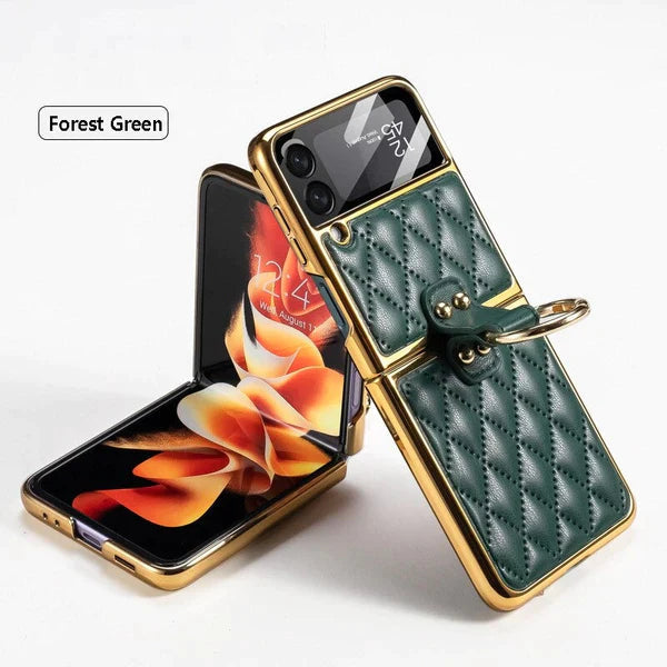 PREMIUM LEATHER ELECTROPLATING DIAMOND PROTECTIVE CASE FOR GALAXY Z FLIP 3 & Z FLIP 4