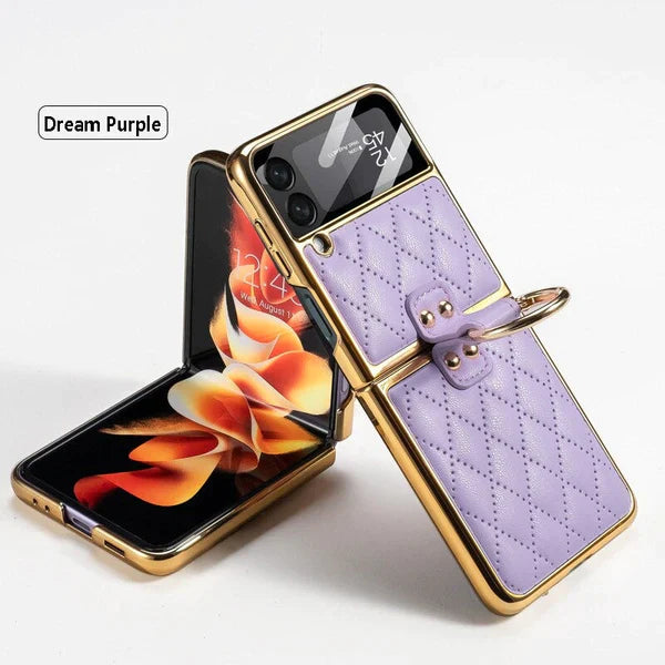 PREMIUM LEATHER ELECTROPLATING DIAMOND PROTECTIVE CASE FOR GALAXY Z FLIP 3 & Z FLIP 4