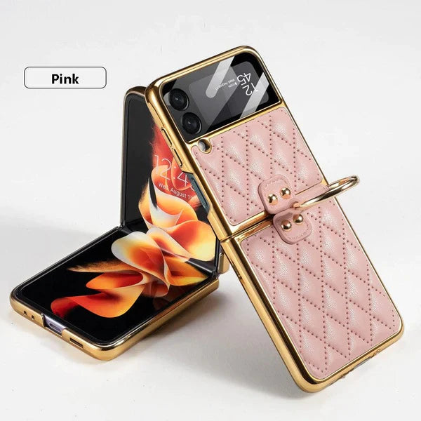 PREMIUM LEATHER ELECTROPLATING DIAMOND PROTECTIVE CASE FOR GALAXY Z FLIP 3 & Z FLIP 4